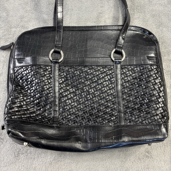 Coldwater Creek Leather Bag Woven Computer Laptop Tote Office Work ManMade 16x12 - Picture 3 of 13